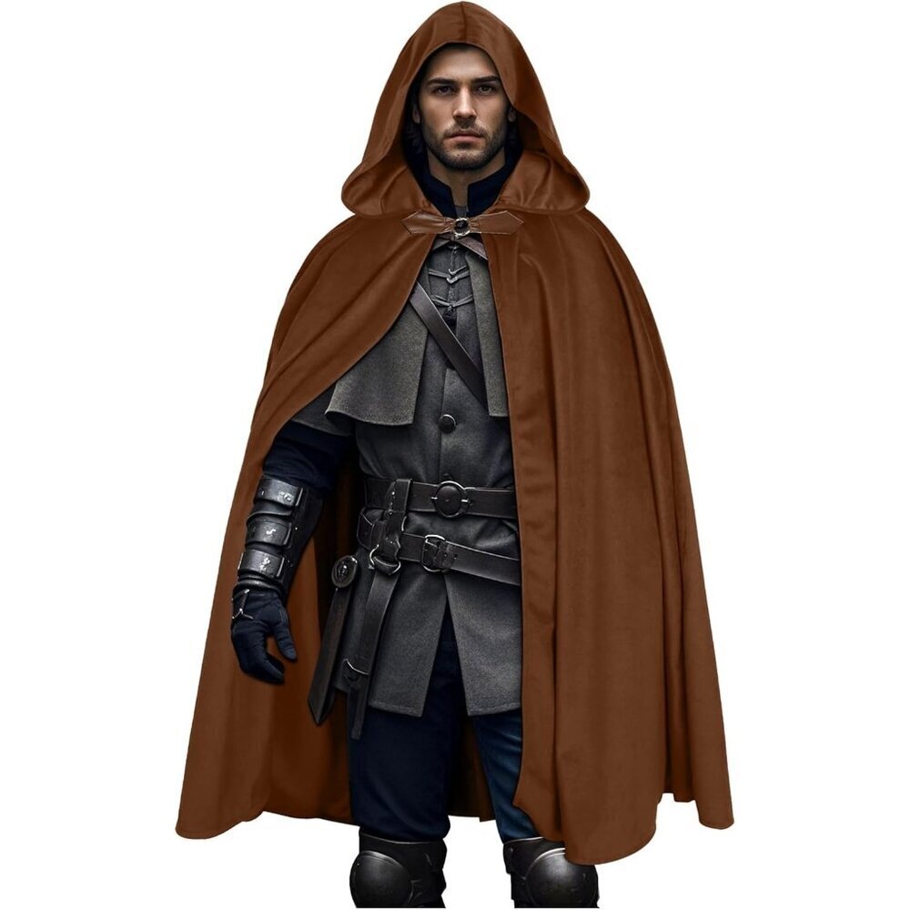 🆕Women Brown Medieval Velvet Hooded Cloak Cape Hood Capelet Halloween Costume
